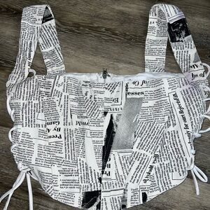 Newspaper Print Corset Crop Top